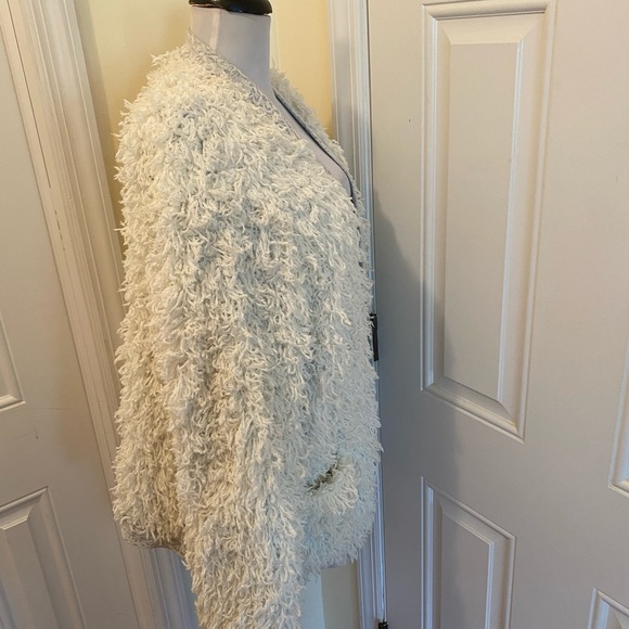 Vanessa Virginia anthropology white gray shaggy open style sweater jacket M L - Picture 14 of 16